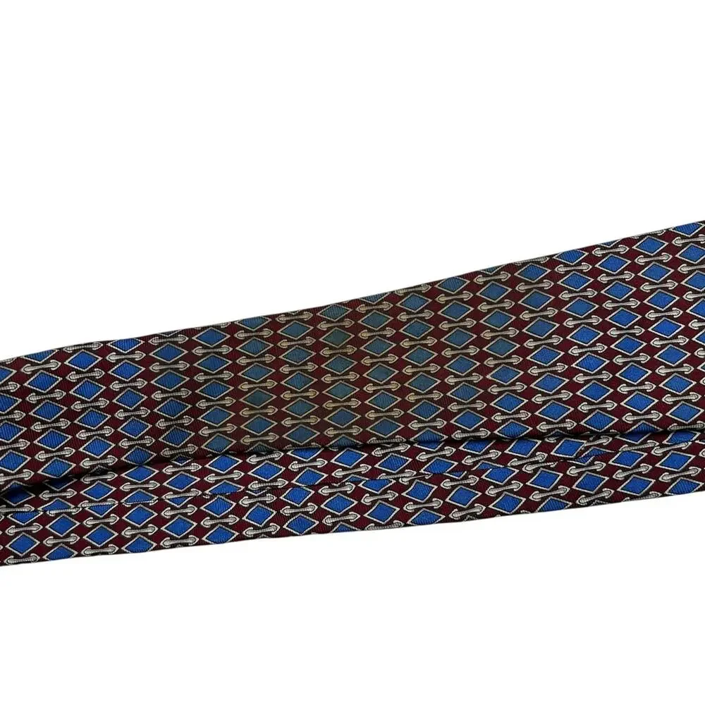 Brooks Brothers Makers Silk Neck Tie Geometric Diamond FLAW Burgundy Blue 3.5x52